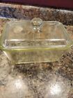 Glasbake  805 1 5 Quart Yellow Tint Loaf Pan With Lid Mcm Retro Fridge Dish Euc