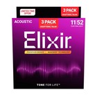  3 Sets Elixir 16027 Nanoweb Acoustic Guitar Strings Light 11-52 Phosphor Bronze