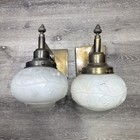 Vintage Art Deco Floral Frosted Glass Globe Brass Wall Sconce Light Fixtures