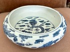 Qianlong Signed Chinese Blue   White Porcelain Brush Washer W dragon 10 5   wide