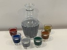 Vintage Mcm Mini Liquor Decanter 6 Shot Glasses Retro Houndstooth France