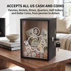 Wooden Piggy Bank W lock  Acrylic Window Money Saving Box  Donation Tip Box