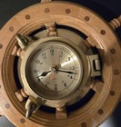 Ship s Time Vintage Quartz Wall Clock Ships Wheel Wood   Brass Port Hole 13    Dia