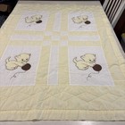 Vintage Baby Quilt Embroidered Kittens 49 X 38 Yellow White Nursery Farmhouse