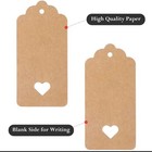 100 - Kraft Paper Cut-out Heart Large Blank Retail Garment Tags W  Twine