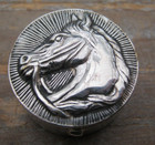 English Hallmarked Sterling Silver Horse Head Pill   Snuff Box - Hunting Racing