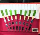 Vtg 21 Pc Deco Bakelite Lucite Green   Butterscotch Stainless Flatware Box Set