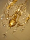Antique Vintage French 5 Lamps Crystal Glass Brass Ocher Chandelier Fixtures
