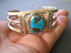 Native American Navajo Rich Blue Turquoise Sterling Silver Rope Cuff Bracelet