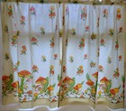 Vintage Mushroom Curtains 3pc Set Valance   2 Long Panels Retro Kitchen See Pics