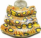 3 Old Antique Venetian Elbow Yellow Mustard Millefiori Glass Trade Beads 
