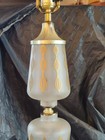 Vtg 60s Mid Century Modern Lamp Frosted Glass Gold Swirl Hourglass Mcm Works 28 