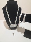 Vintage Sterling Silver Necklace  Bangle  Ring Set- Turquoise Enamel 925