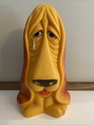 Vintage Sad Basset Hound Coin Bank Crying Dog Blow Mold Vinyl Plastic W stopper
