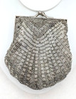 Vintage Silver Beaded Shell Cocktail Bag Chain Strap Kiss Lock Art Deco