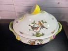 Herend Large Oval Tureen Rothschild Bird Pattern Lemon Finial 1003 Ro 14 5 X 11   