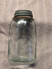 Antique Mason s C f j  Co  1858 Aqua Midget Fruit Jar W  Original Lugged Lid