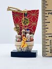 Vintage Tiny Micro Miniature 2  Japanese Group Kokeshi Dolls In Sail Boat Japan