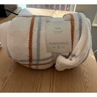 New Threshold 50 x60    White Plaid Fleece Throw Blanket Reversible Faux Shearling