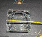 Vintage Mcm Clear 4 3 4  X 4 3 4  Square Glass Cigarette Cigar Ashtray