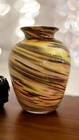 Mcm Glass Vase Tiger Swirl Design Brown Yellow Orange Black  Decor 9   