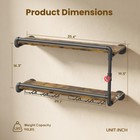 Rustic Wall Mounted Wine Rack With Stemware Holder  2 Tier Floating Bar Shelf   