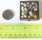 Vintage Gold-tone Trinket Pill Box W  Encrusted Peach   Aqua Shells Beach Motif