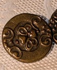 Antique Brass Buttons Pair Art Nouveau Four Leaf Clover Heart Scroll Cast Metal