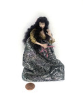 Dollhouse Miniature Porcelain Lady Doll In A Silver   Black Dress