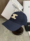 Celine Triomphe Navy Blue Baseball Cap Cream Embroidered Logo Unisex