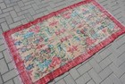 Turkish Accent Rug  3 2x6 1 Ft Vintage Rug  Red Oriental Wool Rug