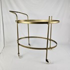 Mid-century Gold Tea Bar Cart Drink Trolley Glass Top Vintage Hollywood Regency