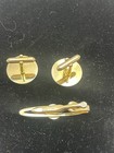 Medical Doctor Caduceus Cufflinks Tie Clasp Set Vintage Lucite  Black Retro