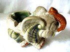  Elephant Ceramic Glazed Ashtray  Trunk Up Good Luck Green Vintage Mcm