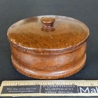 Antique Turned Burl Wood Treen Covered Tobacco Spice Jar Powder Knob Lid Folkart