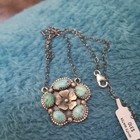 White Water Sterling Oval Bezel Set Turquoise 5-stone Signed Flower Necklace