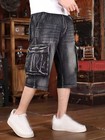 Men s Loose Denim Shorts Overalls Jeans Cargo Pants Pockets Oversized Casual