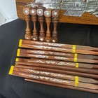 Wooden Chopstick Box 10 Sets Chopsticks   Rests Abalone Inlays Design Hand Made