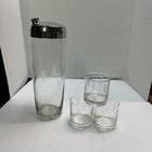 Vintage Mcm Glass Cocktail Martini Manhattan Shaker Chrome Lid   3 Glasses 