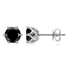 Round Cut Natural Black Onyx Stud Earrings In 925 Sterling Silver Prong Set