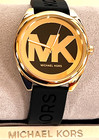 Michael Kors Mk7313 Janelle Womens Gold-tone black Silicone Strap Watch Bnwt box