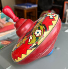 Vintage Tin Spinning Metal Top- Donkey Girl Boy Toy  Needs Some Work