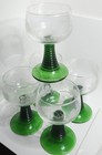 Vintage German R  mer Green Ribbed Stem Wine Glasses Etched Grape Set Of 5
