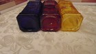 Lot Of 3 Decorative Glass Bottles W  Cork Stoppers  Yellow Red Blue