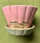 Vintage Shawnee Us Pottery Planter Pot Small Pink-green Attached Saucer Fluted