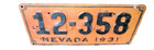 Nevada 1931 12 358  Black orang License Plate