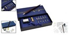 Classic Wooden Calligraphy Dip Pen Set With Golden Holder And Black Ink Bottle