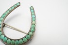 Victorian  800 Silver  Persian Turquoise Horseshoe Brooch - Large Brooch  Pin