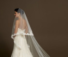 Wedding Cathedral Bridal Veil Lace Edge With Blusher For Bride