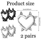 Spike Heart Earrings 2 Pairs Stainless Steel Silver Black Punk Gothic